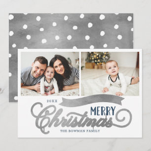 Very Merry Christmas Silver 2 Photo Holiday Card