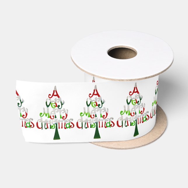 Very Merry Christmas Tree Satin Ribbon (Spool)