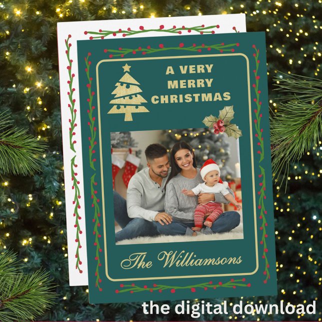 Very Merry Christmas Two Photo Holiday Card (Creator Uploaded)