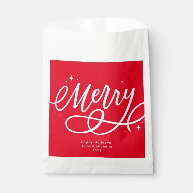 Very Merry Colourful Budget Friendly Holiday Party Favour Bag (Front)