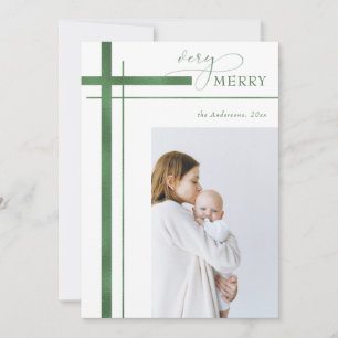 Very Merry Faux Foil One Photo Religious Christmas Holiday Card