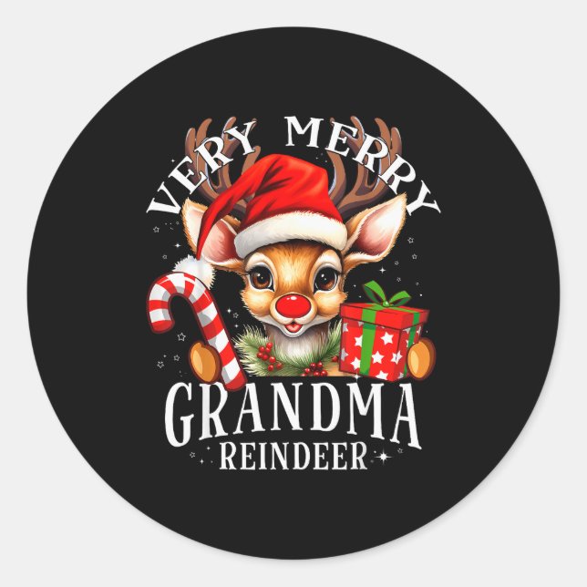 Very Merry Grandma Reindeer Matching Christmas  Classic Round Sticker (Front)