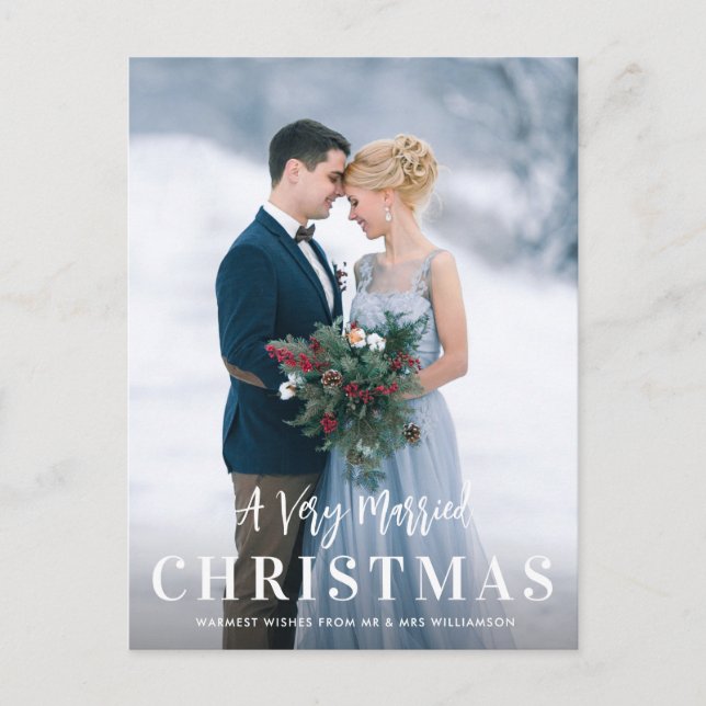 Very merry holiday wedding announcement postcard (Front)