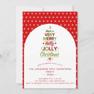 Very Merry Holly Jolly Christmas Tree Custom Text Invitation