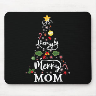 Very Merry Mom Christmas Tree Ornament Lights Xmas Mouse Pad