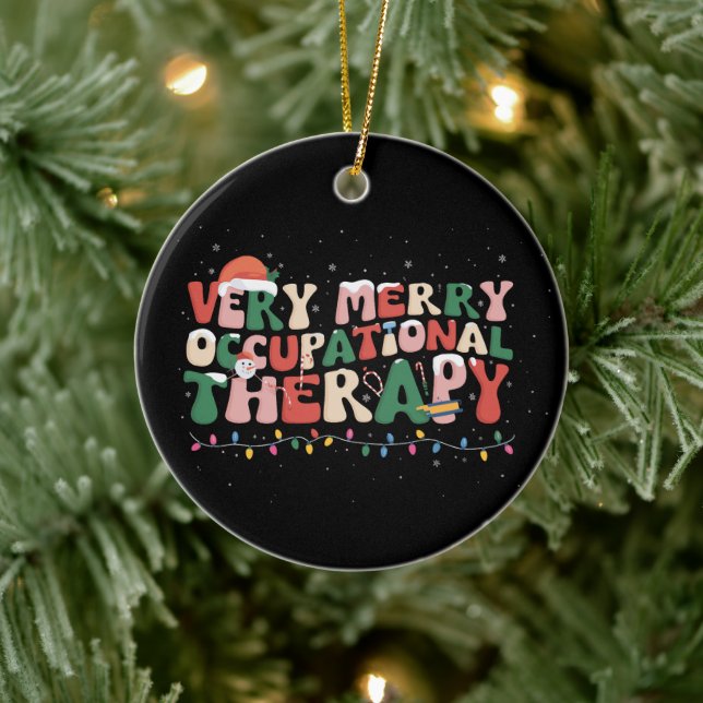 Very Merry Occupational Therapy Christmas OT Xmas Ceramic Ornament (Tree)