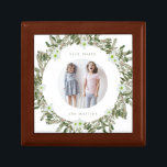 Very Merry Pine and Floral Photo Wreath Christmas Gift Box<br><div class="desc">Pretty Christmas gift box features a rustic pine and white floral painted wreath with centre circle photo and customizable very merry text with your name. Shop this store for coordinating holiday items!</div>