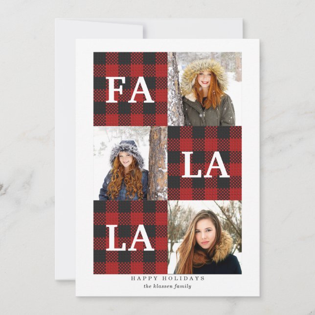 Very Merry Plaid | Fa La La 3 Photo Holiday Card (Front)