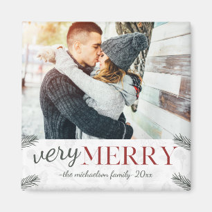 Very Merry Rustic Botanical Photo Christmas Magnet