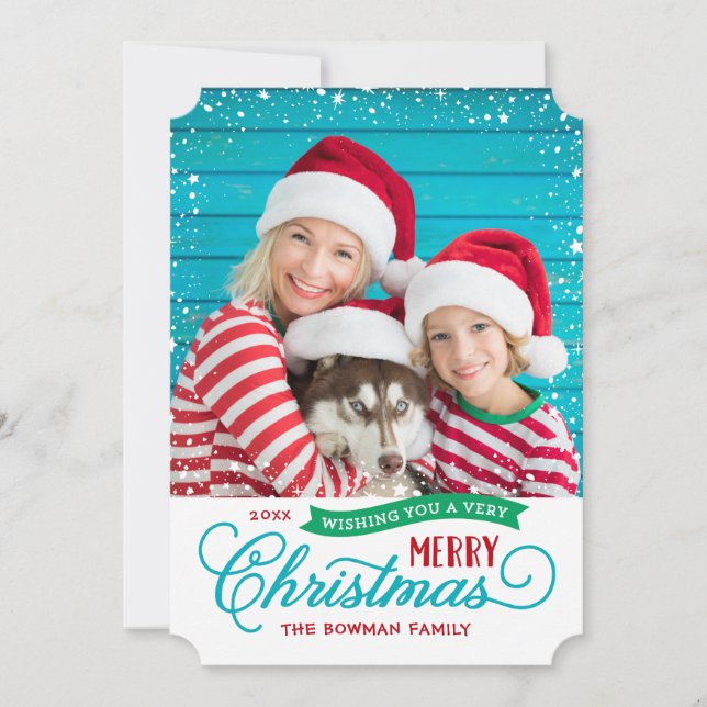 Very Merry Script Colorful Photo Holiday Card (Front)