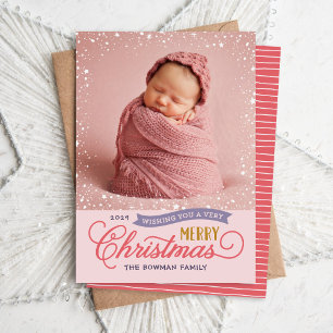 Very Merry Script Colourful Photo Holiday Card