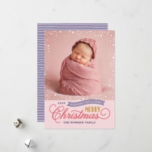 Very Merry Script Colourful Photo Holiday Card