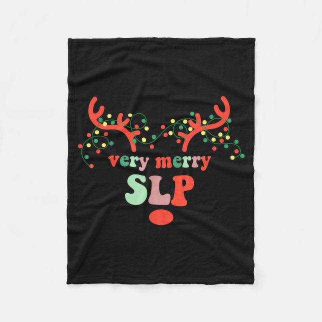 Very Merry Slp Reindeer Christmas Speech Therast X Fleece Blanket (Front)