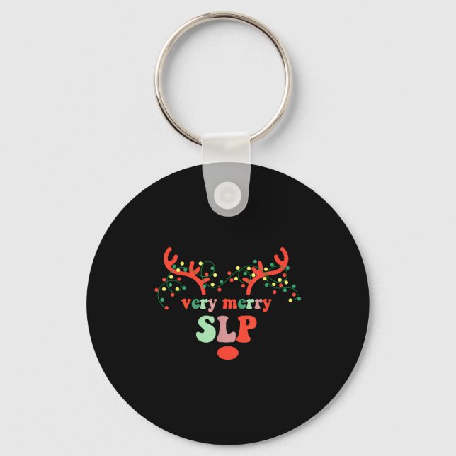 Very Merry Slp Reindeer Christmas Speech Therast X Keychain (Front)