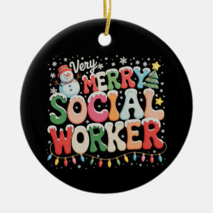 Very Merry Social Worker Xmas Christmas Holiday Ceramic Ornament
