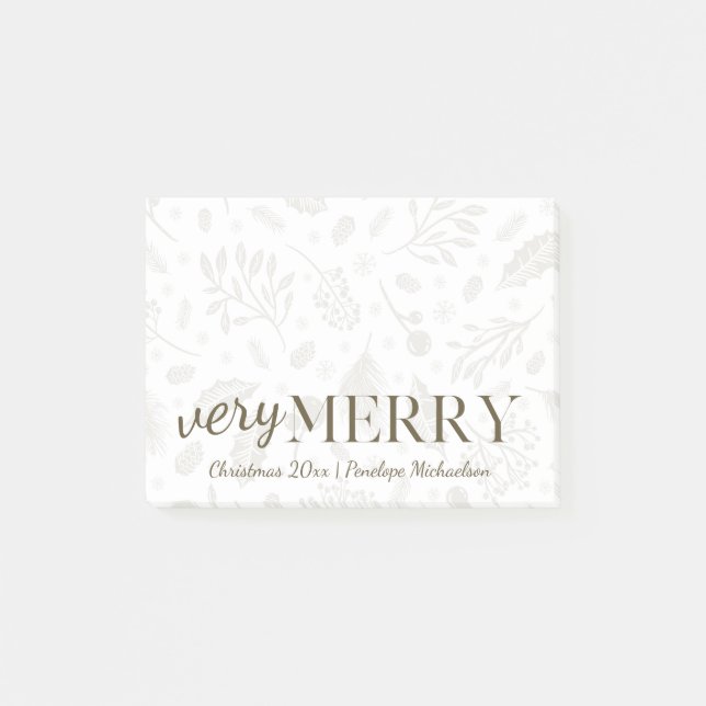 Very Merry Winter Botanical with Name Christmas Post-it Notes (Front)
