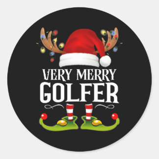 Very Merry X-Mas Golfer Classic Round Sticker