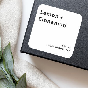 Very minimal square white product labels