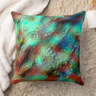 Very mottled abstract texture in green red shades throw pillow