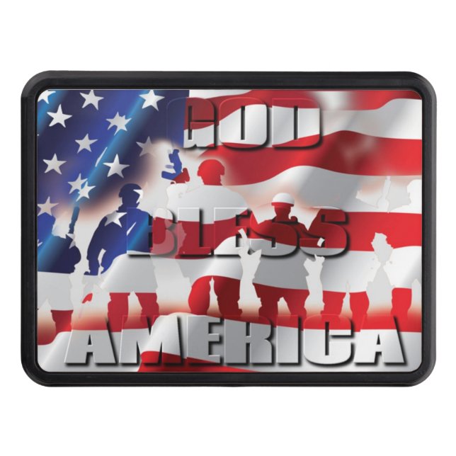 Very Patriotic God Bless America American flag Trailer Hitch Cover (Front)