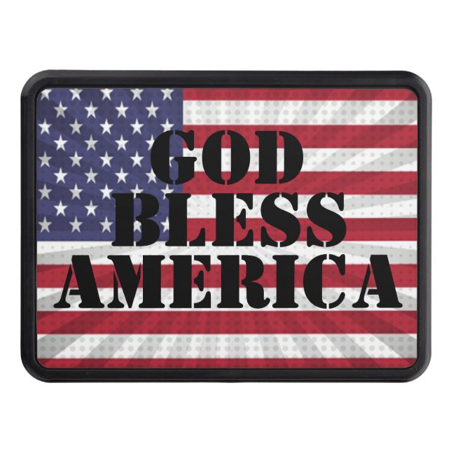 Very Patriotic God Bless America Sunburst Flag Trailer Hitch Cover (Front)