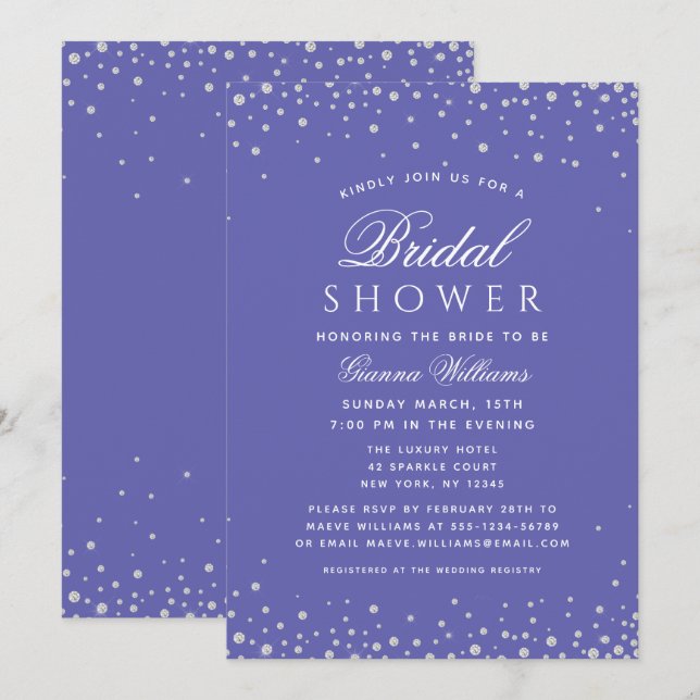 Very Peri Diamonds Modern Luxury Bridal Shower Invitation (Front/Back)