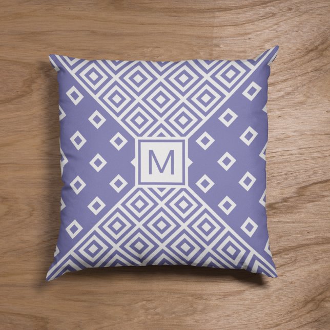 Very Peri Geometric Pattern Monogram Throw Pillow (Creator Uploaded)