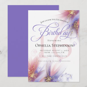 Very Peri Lilac Rose Abstract Floral Birthday Invitation