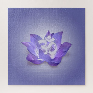 Very Peri Lotus and OM symbol Jigsaw Puzzle