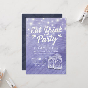 Very Peri Mason Jars String Lights EAT Drink Party Invitation