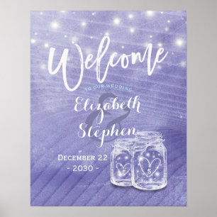 Very Peri Mason Jars String Lights Wedding Welcome Poster