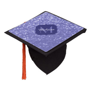 Very peri purple violet sparkles glitter Monogram Graduation Cap Topper