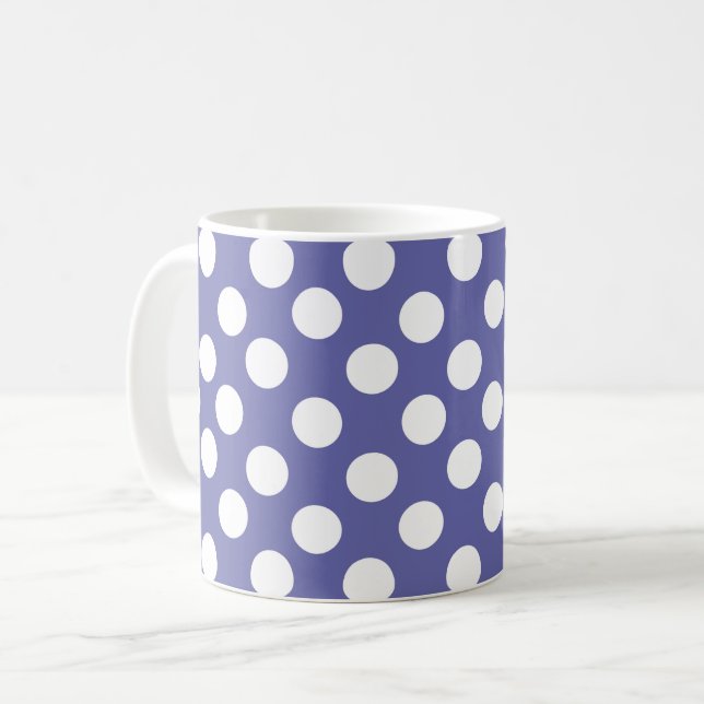 Very Peri | purple white polka dots periwinkle Coffee Mug (Front Left)