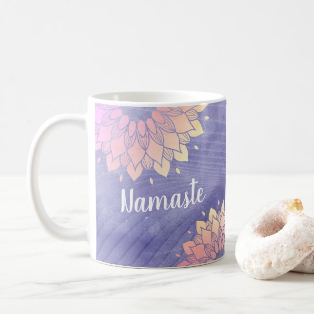 Very Peri Purple Yoga Instructor Rose Gold Mandala Coffee Mug (With Donut)