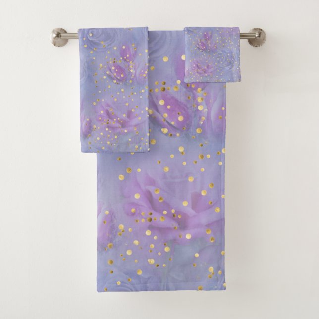 Very-peri Watercolor,Roses,Tulips Bath Towel Set (Insitu)
