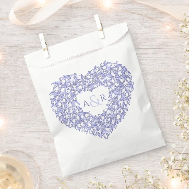 Very peri wreath heart tulips monogram wedding favour bag (Clipped)