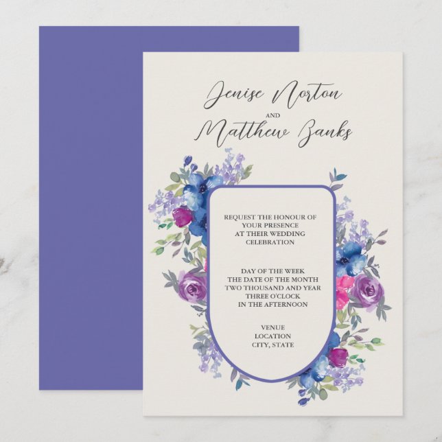 Very Periwinkle and Snow White Wedding Invitation (Front/Back)