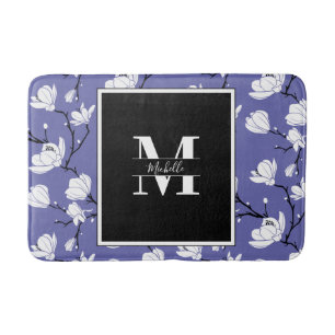 Very Periwinkle Monogrammed Magnolia Flower Bath Mat
