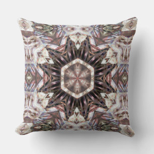 Very-pointed star, wooded hexagonal kaleidoscope throw pillow