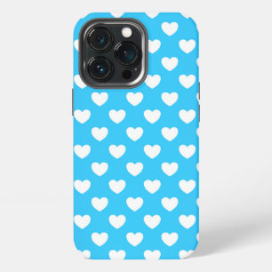 Very pretty blue with white hearts pattern iPhone 13 pro case