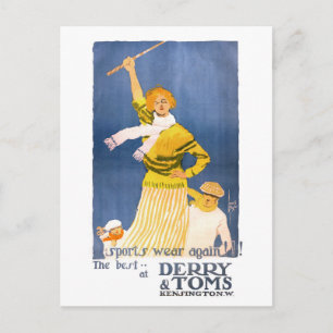 Very rare Derry & Toms Vintage Poster Restored Postcard