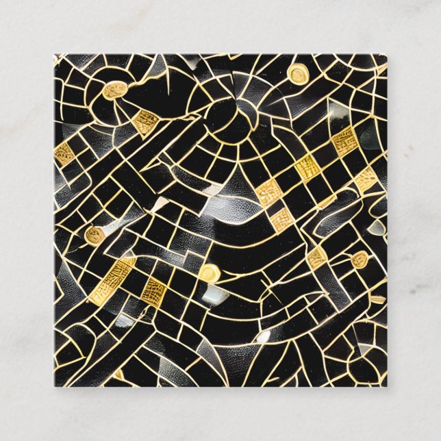 Very Rendered Polished Black Obsidian and Garnet G Square Business Card (Front)