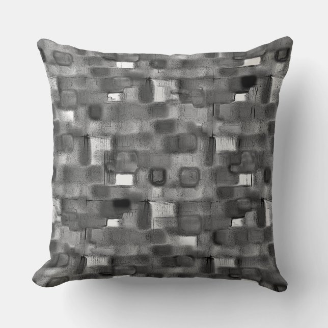 Very rough texture of grey square shapes throw pillow (Front)