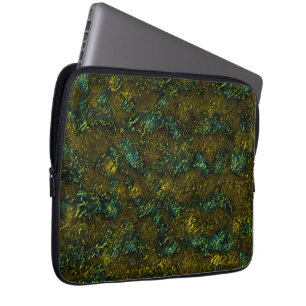 Very rustic  aged texture in dark ochre and green  laptop sleeve