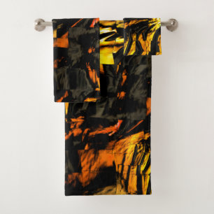 Very rustic burnt golden, abstract mosaic drawing bath towel set