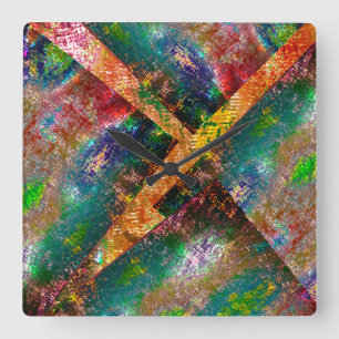 Very rustic coloured and disorganized image layers square wall clock