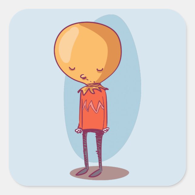 very sad boy emotional cartoon character square sticker (Front)