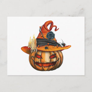 Very Scary Carved Halloween Pumpkin and Spiders  Holiday Postcard