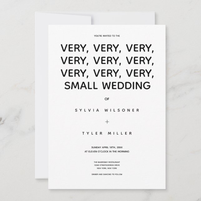 Very Small Wedding Black White Typography Minimal (Front)