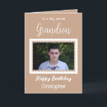 Very special Grandson photo brown birthday Card<br><div class="desc">To a very special grandson.
Happy birthday.
Add a name and a photo.
Brown and white.</div>